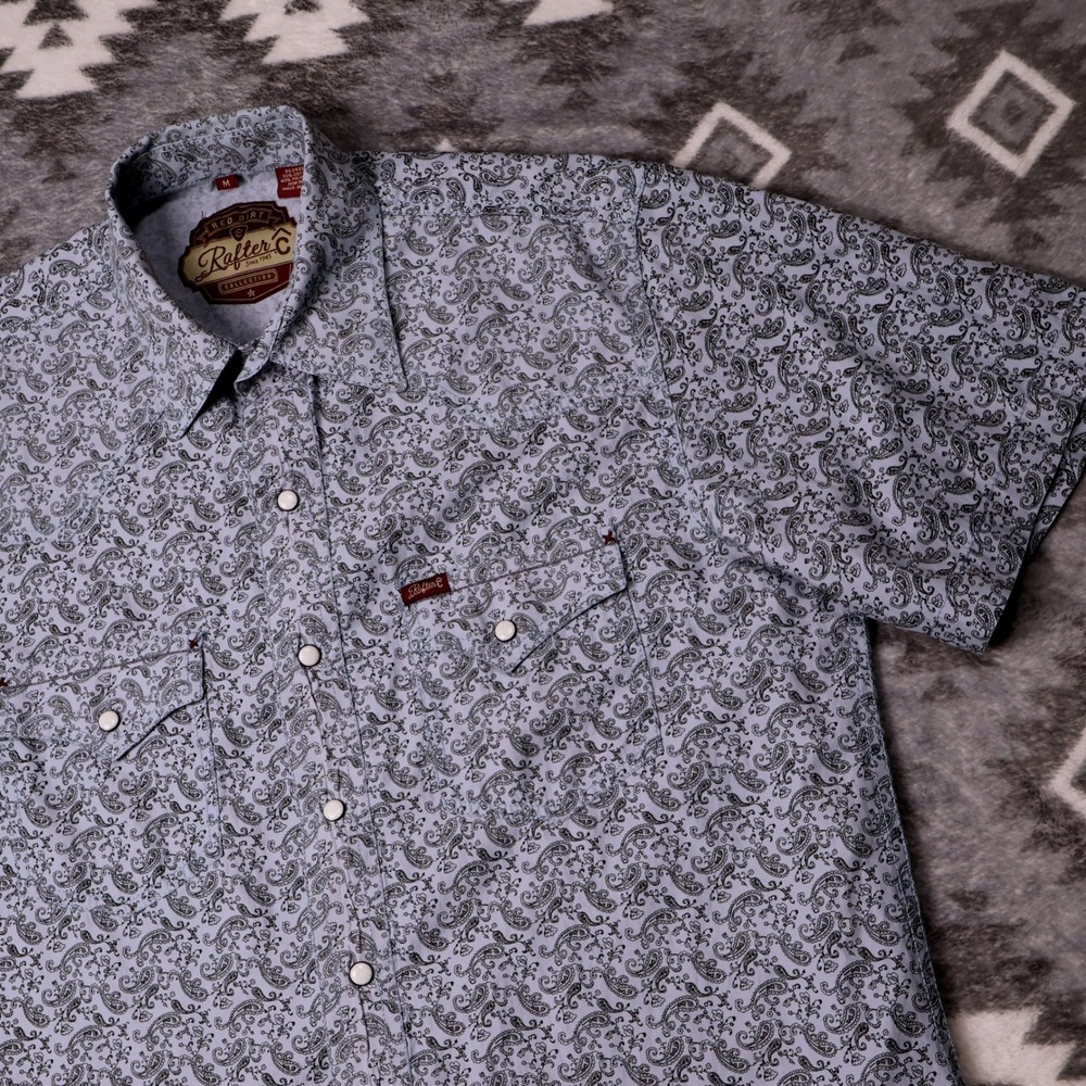Rafter C Red Dirt Mens Paisley Western Pearl Snap Shirt Blue Medium Stretch